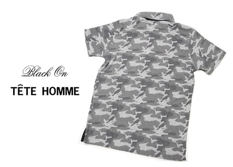 パイル生地が◎｜新品｜BLACK　ON　TETE　HOMME（テットオム）｜迷彩柄グレー系半袖ポロシャツ｜サイズ：M（細身の作りのためS〜M相当）｜メンズ [000020150631]