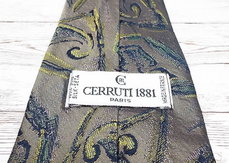 【フランス製のペイズリーデザイン】CERRUTI1881 チェルッティ ピクチャー総柄ネクタイ　光沢メタリックブラウングリーン茶緑　15000095　高級ブランド