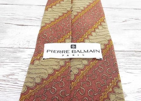【昭和レトロのデザインネクタイ】PIERRE BALMAIN PARIS ピエールバルマン  古代模様 総柄ネクタイ　ブラウン茶　15000149 シルク100％