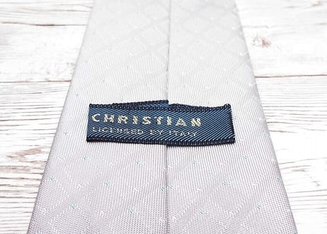 【ナローラペルのブラックスーツとの相性◎】日本製 CHRISTIAN スクエア総柄ナローネクタイ　シルバーブラウンベージュ　15000224