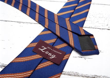 ナロー系【LONG】ブルー＆オレンジ（橙）ストライプネクタイ【青橙系】【USED】743766402142
