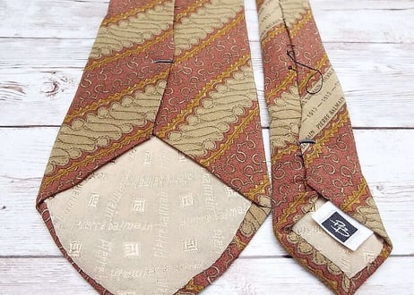 【昭和レトロのデザインネクタイ】PIERRE BALMAIN PARIS ピエールバルマン  古代模様 総柄ネクタイ　ブラウン茶　15000149 シルク100％