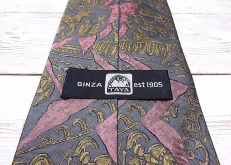 昭和レトロ【銀座田屋】GINZA TAYA est1905　エジプト 抽象模様 デザインネクタイ ダークブラウン・ブロンズ エンジ　シルク100%　17002943