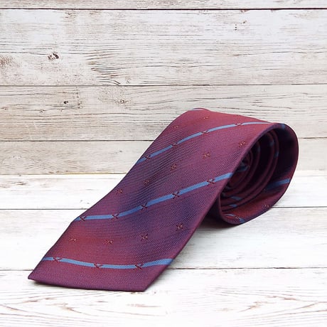 ダメージネクタイ｜SILKMIX ストライプ＆小紋柄ネクタイ エンジ・ワインレッド　シルク混｜17002998