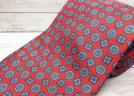 ◎イタリア製のタイラック】THE TIE RACK（タイラック）ウインザーコレクション　小紋　総柄ネクタイ｜レッド系｜シルク100％｜USED