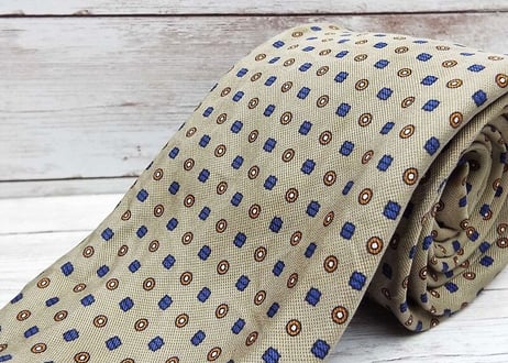 【英国紳士のトラディショナルネクタイ】イタリア製　dunhill ダンヒル 幾何学パターンデザインネクタイ ブラウンベージュ茶 15000170