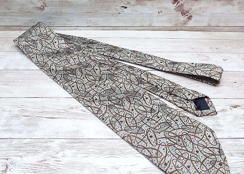 2点まとめ　ネクタイシャツスイングトップ　スエード　幾何学模様総柄　古着 昭和レトロネクタイ】Mr.JUNKO コシノジュンコ 幾何学模様 総柄