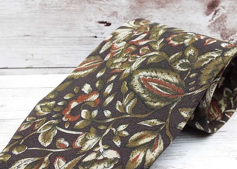 【ボタニカル柄のオールドネクタイ】Breeze T's COLLECTIONⅡ 植物総柄ネクタイ ブラウン茶 15000163