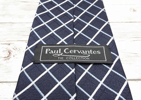 【当店オーナーお勧めの1本】日本製 Paul Cervantes（マルゴクリエーション扱い）クロスストライプ柄ネクタイ ネイビーブルー紺青 シルク100%　15000347 ビジネス系
