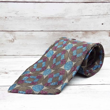 【クラシカル＆ヴィンテージネクタイ】イタリア製　CHARLES JOURDAN シャルルジョルダン 幾何学模様ネクタイ　ブラウン茶　15000101　シルク100％