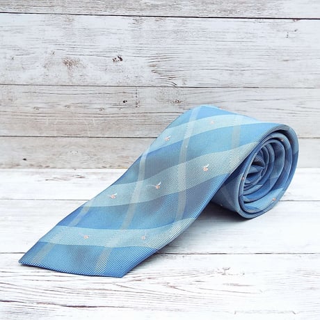 夏向きネクタイ｜日本製 UN KNOWN クロスストライプ＆小紋柄ネクタイ スカイブルー ポリエステル100％｜17002998
