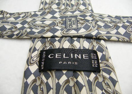 【CELINE】スペイン製　セリーヌ　総柄ネクタイ　シルク100%【USED】【クリームグレー系】
