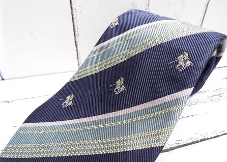【カジュアルシャツとの相性◎】日本製 POLO ポロ  ストライプ（レジメン）ネクタイ　ネイビー紺　15000200