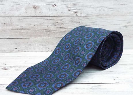 MADE IN ITALY｜MARIANO RUBINACCI 小紋パターン柄ネクタイ シルク100% ブリーン・ネイビー｜17002967