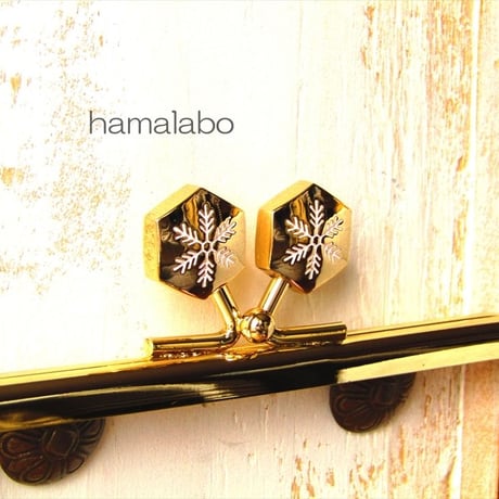 【HA-1471】12cm角型の口金(六花-雪の結晶×ゴールド)