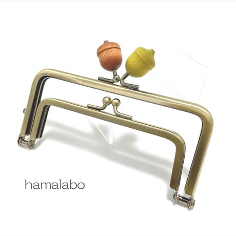 【HA-2283】親子口金 12cm(茶色どんぐり×緑色のどんぐり)アンティークゴールド