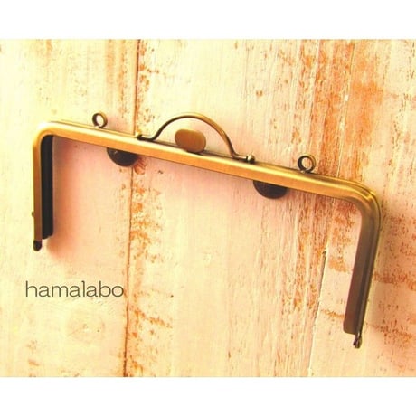 【HA-1574】持ち手付きの押し口金18cm/角型(アンティークゴールド)・カン付き