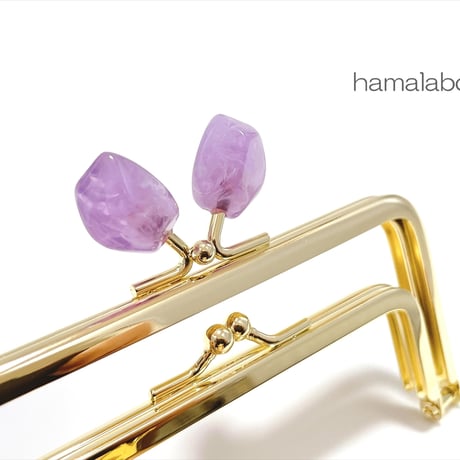 (販売終了)復活＆特価！【HA-2459】親子口金 12cm/天然石風のストーン(パープル)/ゴールド