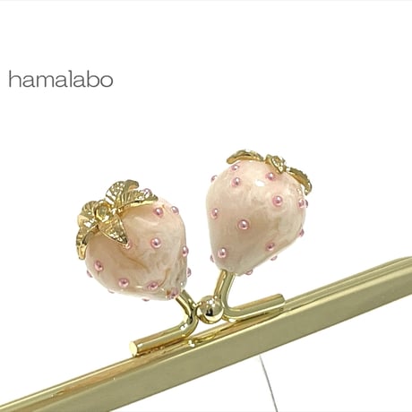 【HA-2302】12cm角型口金/イチゴ(白色)/ゴールド