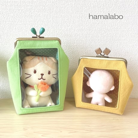 【HA-2319】12cm角型口金/小鳥のピースケ×紫色の細キノコ/アンティークゴールド