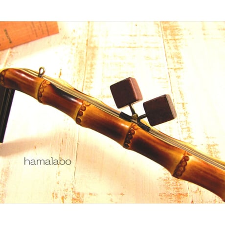 【HA-2171】竹の口金24cm(大きな茶色の木キューブ×アンティークゴールド)・兼用カン付き