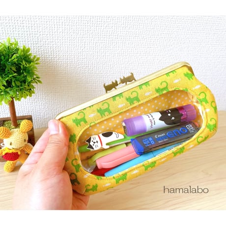 【HA-2105】ぽっちゃりネコ太の口金 16.5cm/角型(ソフトピンク)