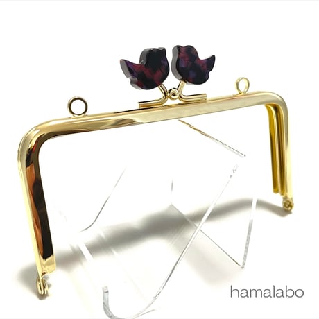 在庫調整で今だけ30％引き！【HA-b1124】12cm角型口金/コトリ型(鉱石模様)/ゴールド/カン付き