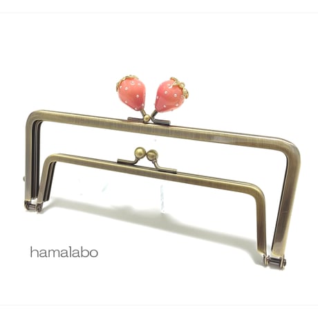 今だけ特価！【HA-2491】親子口金18cm/イチゴ(ピンク色)/アンティークゴールド
