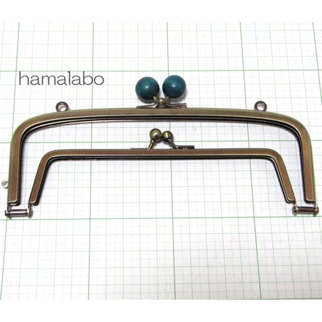 【HA-352】親子口金 19cm(紺色の木玉×アンティークゴールド)・カン付き