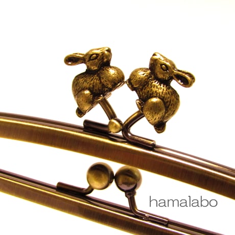 【HA-819】親子口金 20.4cm(うさぎ×アンティークゴールド)・カン付き