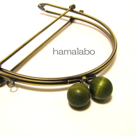 【HA-384】16cmベンリー口金/(ちょっと大きな抹茶色の木玉×アンティークゴールド)・カン付き