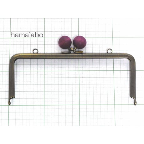 【HA-1222】18cm/角型(ちょっと大きな紫色の木玉×アンティークゴールド)・カン付き