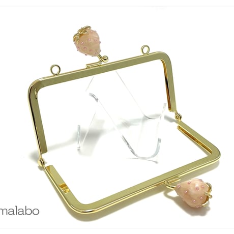 【HA-2367】12cm角型口金/イチゴ(白色)/ゴールド/カン付き