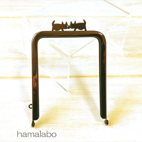 【HA-2038】ぽっちゃりネコ太の口金 7.5cm角型/足長タイプ (ブラック)