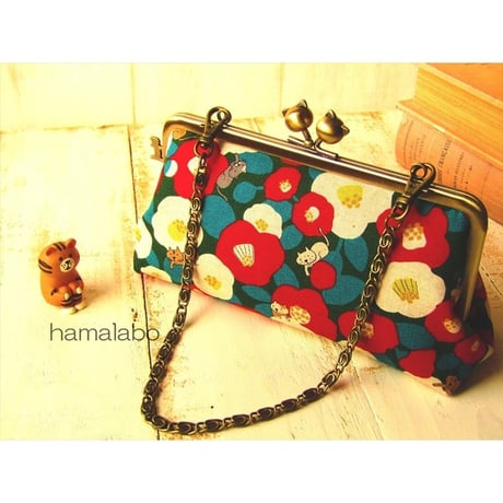 廃盤予定【HA-1670】ネコカン口金/(肉球×横ネコカン)/18cm角型(アンティークゴールド)・カン付き