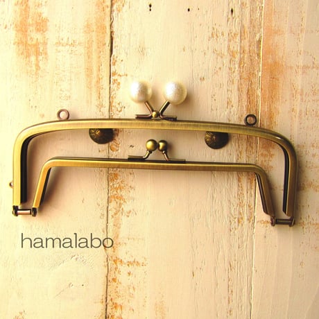 【HA-438】親子口金 19cm(コットンパール玉×アンティークゴールド)・カン付き