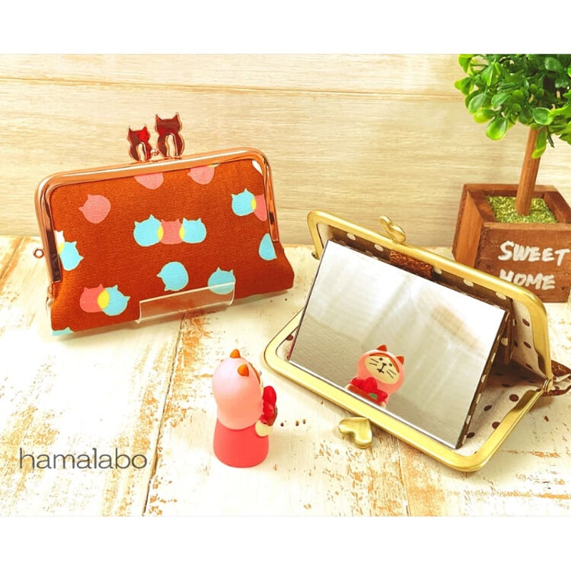 KT-2101】縫わずに作れる！横型がま口ミラーケース(立て鏡＆手鏡)の