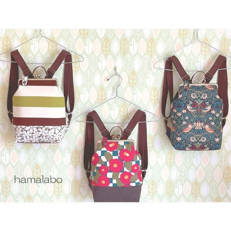 【KT-2123-SET】がま口ミニリュックの型紙＆レシピ(リュックインバッグの型紙＆レシピ付き)【18cm/角型用】