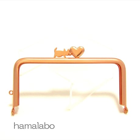 【HA-2032】ハートネコ太の口金　12cm/角型(ソフトピンク)