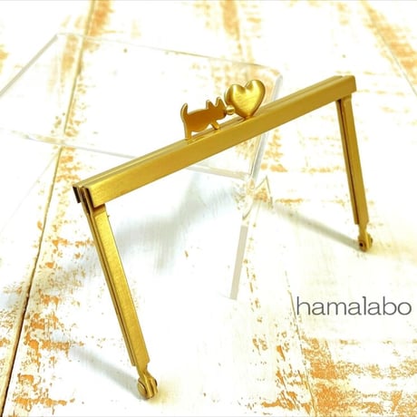 【HA-2064】ハートネコ太の口金 12cm浮き足(アンティークゴールド)