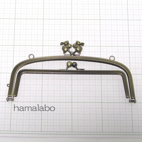 【HA-819】親子口金 20.4cm(うさぎ×アンティークゴールド)・カン付き