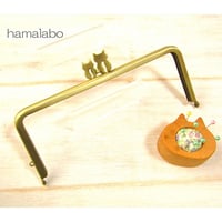 復刻販売！【HA-1974】「ネコの親子」の口金 18cm/角型(アンティークゴールド)