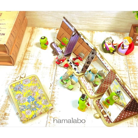 【KT-2100】縦型がま口ミラーケース(立て鏡＆手鏡)の型紙＆レシピ【7.5cm(足長タイプ)/角型用】