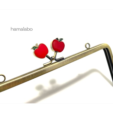 初回特価！【HA-2550】18cm角型口金/(赤リンゴ×アンティークゴールド)・カン付き