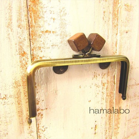 【HA-2014】12cm/角型(茶色の木キューブ×アンティーク)