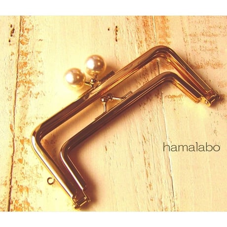 【HA-1660】親子口金12cm(ホワイトパール玉×ゴールド)