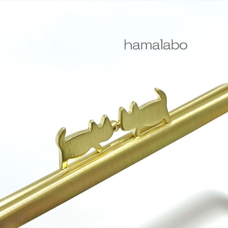 【HA-2189】ぽっちゃりネコ太の口金　12cm/角型(アンティークゴールド)