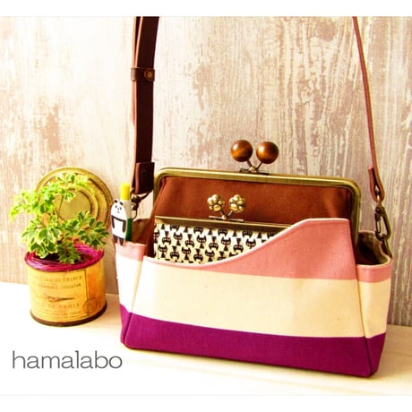 【KT-2090】がま口ポケットショルダーバッグ(ミニ)の型紙＆レシピ【18cm/角型用】