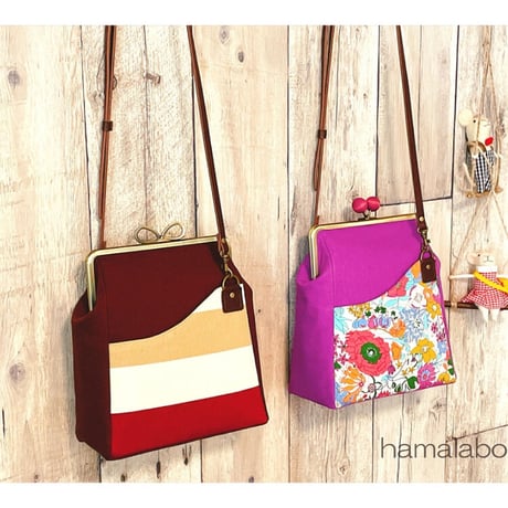 【KT-2093】縦長版！がま口ポケットショルダーバッグ(ミニ)の型紙＆レシピ【18cm/角型用】