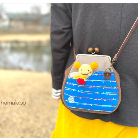 【KT-2132】【サコッシュ風】がま口ポケットショルダーポーチ(丸底マチあり)の型紙＆レシピ【12cm/角型用】